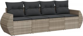 vidaXL Set canapea de grădină cu perne, 4 piese, gri deschis poliratan