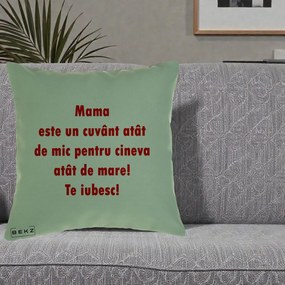 Cadou pentru Mama - Perna Personalizata Mama Cuvant Mic, 40x40 cm, Verde, Husa Detasabila, Perna Inclusa, BEKZ®