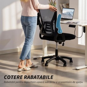 HOMCOM Scaun de Birou din Plasă cu Brațe Rabatabile, Suport Lombar, 59,5 x 56 x 103 cm, Negru | Aosom Romania