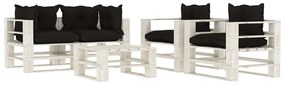 Set mobilier de gradina din paleti cu perne negru, 5 piese, lemn Alb si negru, 1