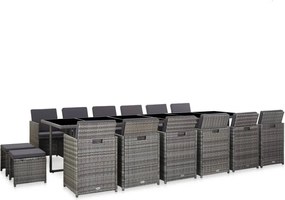 vidaXL Set mobilier de exterior cu perne, 17 piese, gri, poliratan