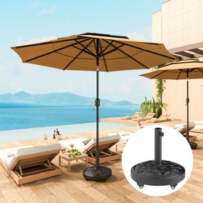 Outsunny Bază pentru umbrelă, soclu exterior din rășină 21 kg, pentru catarg Ø 32/38/48 mm, cu roți, Ø 49 x 42 cm, negru | Aosom Romania