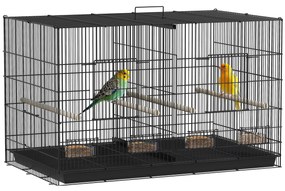 PawHut Colivie pentru Păsări cu Separator, Raft Inferior, 4 Stinghii și 4 Hrănitoare, 94x57x57 cm, Negru | Aosom Romania