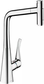 Baterie bucatarie cu dus extractibil Hansgrohe Metris Select M71 320 cu 2 jeturi finisaj crom lucios si sBox