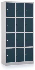 Dulap metalic - 12 cutii, 90 x 40 x 185 cm, broasca cilindrica, antracit - ral 7016