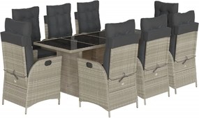 vidaXL Set mobilier grădină cu perne, 9 piese, gri deschis, poliratan