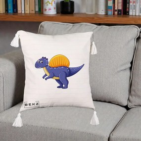 Perna Decorativa Spinozaur Kawaii, 40x40 cm, Bej cu Franjuri, Husa Detasabila, Perna Inclusa, BEKZ®