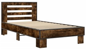 845654 vidaXL Cadru de pat, stejar fumuriu, 90x200cm, lemn prelucrat și metal