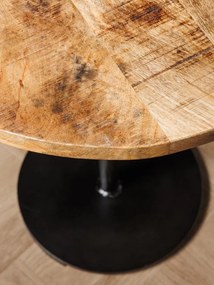 Măsuță laterală rotundă din lemn de mango și metal, natur, cu picior central negru și bază disc, 61 x 50 cm, „Ava”