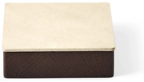 Cutie de depozitare maro-crem din lemn și din piele ecologică cu capac, decorativă 11x11x3,5 cm Square Nupo – LIND DNA