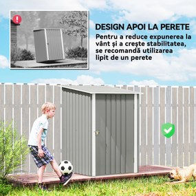 Outsunny Căsuță de Grădină 0.92m² din Oțel Galvanizat, Depozit pentru Unelte cu Ușă Batantă și Sistem de Blocare, Acoperiș Înclinat, 100x104x160 cm, Gri Deschis | Aosom Romania