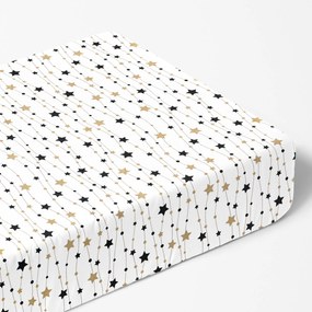 Goldea cearceaf de pat bumbac 100% cu elastic - steluțe aurii și negre pe alb 80 x 160 cm