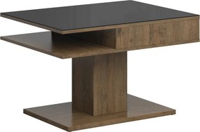 Masuta cafea CAMPO, stejar/negru, PAL/sticla, 80x60x50 cm