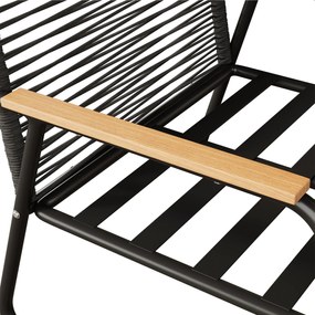 Set de lounge pentru grădină pentru 4 persoane, cu canapea dublă, 2 canapele individuale și 1 măsuță de cafea, Negru