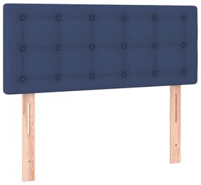 Pat cu arcuri, saltea si LED, albastru, 90x200 cm, textil Albastru, 90 x 200 cm, Nasturi de tapiterie