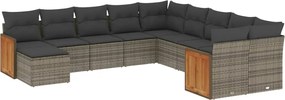 vidaXL Set canapele de grădină cu perne, 11 piese, gri, poliratan