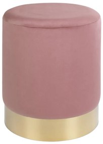 Taburet / Puf roz din catifea cu baza aurie 34 cm Gamby House Nordic