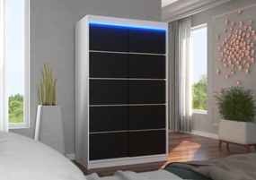 Dulap cu usi glisante si iluminare LED, Benisso 120 + LED, 120 cmx200 cmx58 cm, ADRK Furniture (Culoare: Negru)
