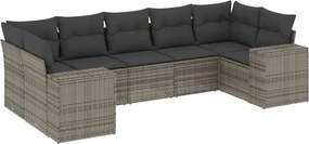 vidaXL Set canapele de grădină, 7 piese, cu perne, gri, poliratan