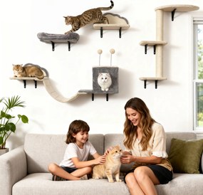 PawHut Set copac de zgâriere montat pe perete, suprafețe de zgâriere din sisal, 4 piese, pentru 1-3 pisici, Bej | Aosom Romania