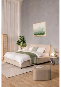 Pat matrimonial bej tapițat cu spațiu de depozitare cu somieră 160x200 cm Myra Pillow – Bonami Selection