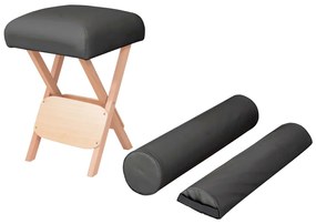 vidaXL Taburet pliabil de masaj, șezut gros de 12 cm &amp; 2 perne, negru