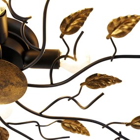 Plafonieră inteligentă neagră cu auriu 80 cm 4 lumini incl. 4 Wifi P45 - Foglie