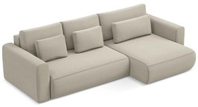 Colțar bej extensibil/cu spațiu de depozitare cu tapițerie din catifea (cu colț pe partea dreaptă/cu șezlong) Kapua – Makamii