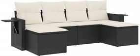 vidaXL Set mobilier de grădină cu perne, 6 piese, negru, poliratan