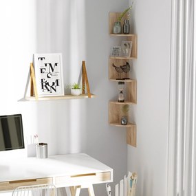 HOMCOM Raft de colț de perete pentru depozitare formă zigzag 20L x 20l x 126H cm 5 niveluri stejar deschis | Aosom Romania