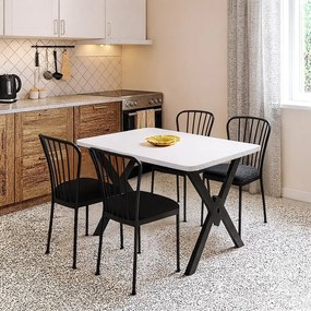 Set masa cu 4 scaune metal, Amsterdam Homs, alb/negru 70 x 110 cm