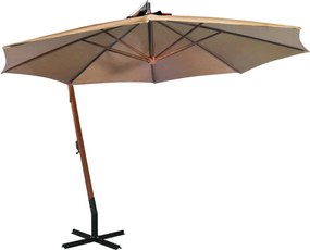 vidaXL Umbrelă suspendată cu stâlp, gri taupe, 3,5x2,9 m, lemn de brad