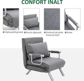 HOMCOM Canapea Extensibilă cu Poziție Reglabilă în 5 Niveluri, Canapea pliabilă cu pernă, 65x69x80 cm, Gri | Aosom Romania