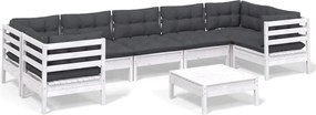 vidaXL Set mobilier de grădină cu perne, 8 piese, alb, lemn masiv pin