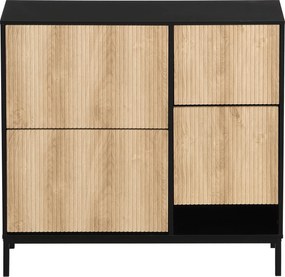 Dulap pentru pantofi cu taburet pentru schimbarea pantofilor, 3 compartimente cu suprafețe de depozitare, 100x25x100 cm, Negru+Culoare naturală