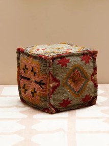 Puf multicolor, din iuta naturala si lana, Terra Sienna Kilim