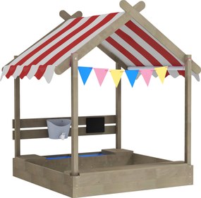 Outsunny Cutie de nisip cu protecție solară, design casă de joacă, cu set de jucării, lemn masiv tratat, 124 x 116 x 146 cm, Gri | Aosom Romania