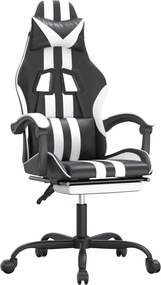 vidaXL Scaun de gaming cu suport picioare, negru/alb, piele ecologică