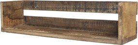 Etajeră de perete din lemn reciclat, natur, cu 1 raft și capete înălțate, aspect rustic, 14 x 60 x 15 cm, „Grimaud”
