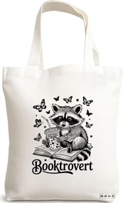 Sacosa de Panza pentru Cumparaturi, Geanta Tote, model Booktrovert 38 x 34.5 cm, Alba, BEKZ®