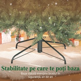HOMCOM Brad de Crăciun Artificial 210 cm cu 2641 Ramuri Ignifuge, Brad de Crăciun Artificial Dens și Realist cu Bază Metalică Pliabilă, Asamblare Ușoară, pentru Casă și Spații Interioare, Verde | Aosom Romania