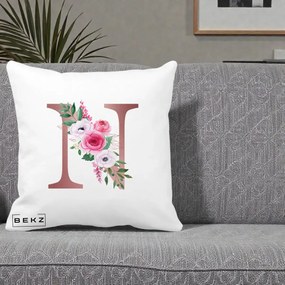 Cadou Personalizat - Perna Personalizata Monograma Rose Gold Litera N, 40x40 cm, Alba Mata, Husa Detasabila, Perna Inclusa, BEKZ®