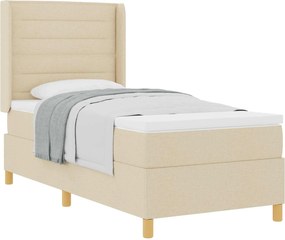 vidaXL Pat cu arcuri cu saltea cu headboard Crem 100 x 200 cm țesătură