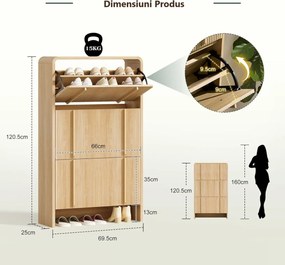 Pantofar maro ingust 70 cm cu 3 compartimente, pantofare cu Riflaje, depozitare pantofi, mobilier hol - PANM10