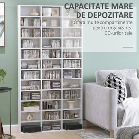 HOMCOM Bibliotecă CD de perete cu 24 de rafturi reglabile, 130,5x89x20 cm, alb | Aosom Romania