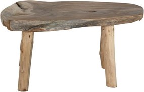 Măsuță de cafea din lemn de tec, natur, cu blat din trunchi și picioare din ramuri, finisaj natural, 50 x 110 x 70 cm, „Brezia” – Ethnic Collections