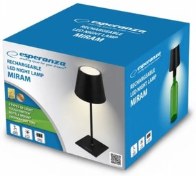 Lampă de birou Esperanza Miram ELD119K, 3W, 300 lm, LED, 2400 mAh, USB, 3 moduri, Negru