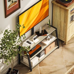 HOMCOM Mobilier TV cu suport pentru televizoare de la 32 la 70 de inci, rafturi deschise, unghi ajustabil 35°, 108x41x135cm, efect lemn natural | Aosom Romania