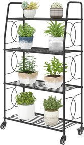Outsunny suport pentru plante din metal cu 4 niveluri, etajeră tip scară robustă pentru ghivece cu roți blocabile | Aosom Romania