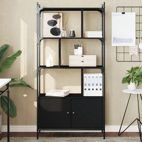 vidaXL Bibliotecă cu uși, negru, 76,5x30x154,5 cm, lemn compozit